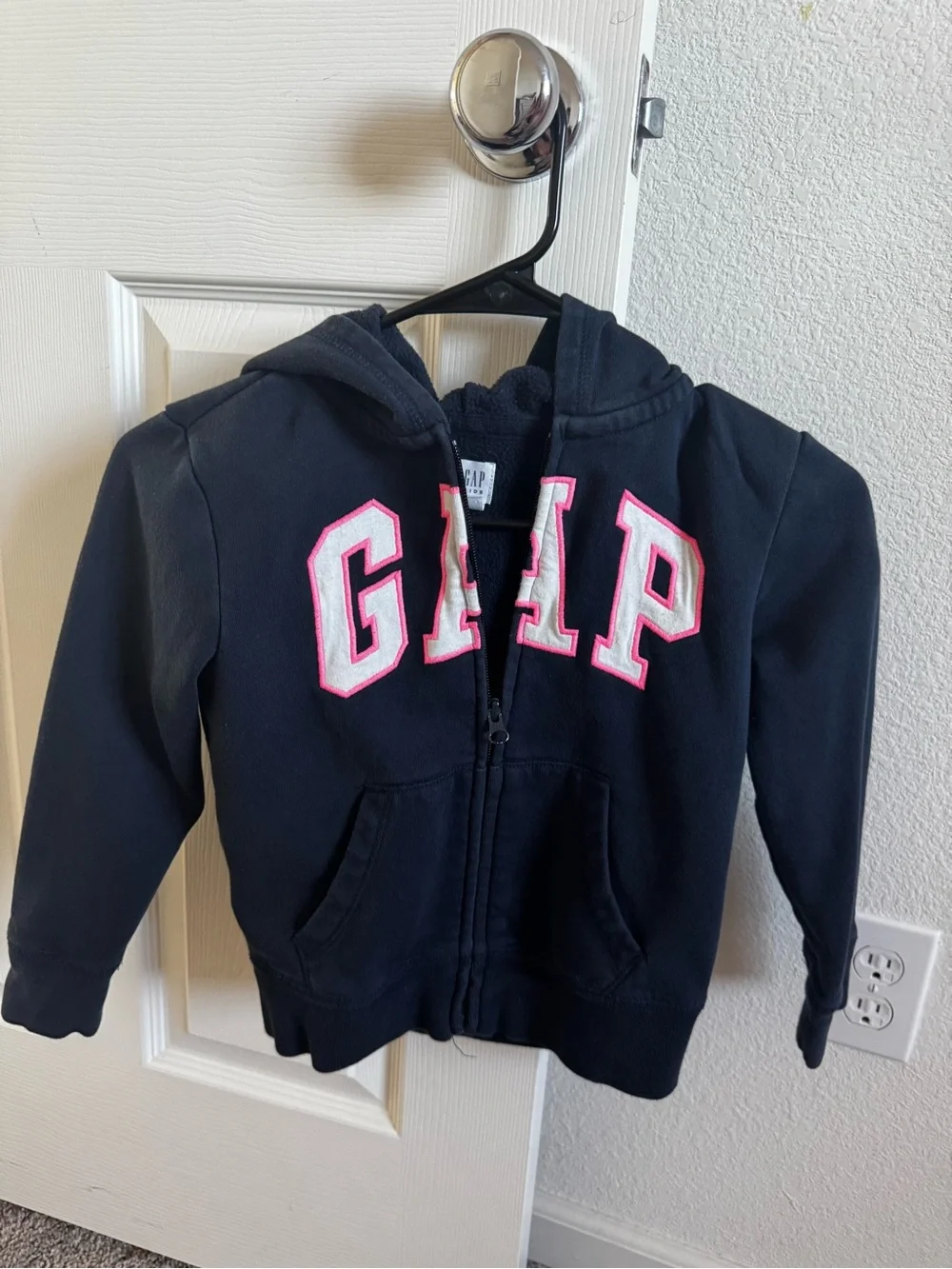 GAP Navy Zip-Up Hoodie with Pink-Trim Logo
